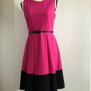 Calvin Klein professional dress size 4, pink with black detail, pleated skirt.
